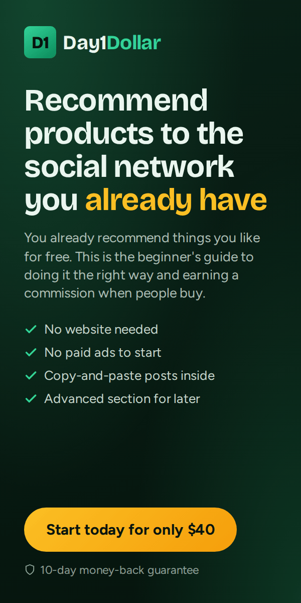 Day1Dollar half page banner: recommend products to the social network you already have.